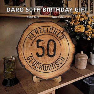Placa de Madera Grabada DARO Design para 50 Cumpleaños - Regalo de Cumpleaños de Madera de Alta Calidad - 6mm de Grosor, 30cm de Diámetro - Hecho en Alemania - Para Pared - Product Image 2