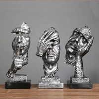 Statue abstraite en résine « Le silence est d'or » pour salon, ornement de maison fait main gravé style Art Déco, doré et argenté, pour anniversaire