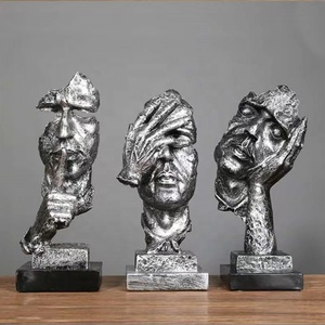 Estatua de Resina Abstracta de Pensador 'El Silencio es Oro' Grabada a Mano, Dorada y Plateada, Estilo Art <span class=keywords><strong>Deco</strong></span>, Adorno para el <span class=keywords><strong>Hogar</strong></span> y Cumpleaños, para Sala de Estar - Product Image 4