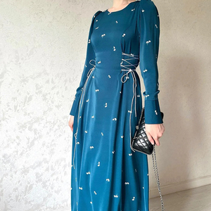 2024 donna con stampa a fiore aderente <span class=keywords><strong>abito</strong></span> da festa elegante da donna <span class=keywords><strong>abito</strong></span> lungo da donna nuovo autunno manica lunga bordo a balze <span class=keywords><strong>abito</strong></span> linea - Product Image 1