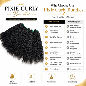 Extensiones de Cabello Natural Negro Corto y Rizado, Cabello Virgen Camboyano, Rizo Pixie, Doble Trama, Puntas Completas, para Hacer Pelucas - Product Image 3