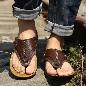Новые сандалии из воловьей кожи, мужская пляжная обувь, уличные повседневные шлепанцы