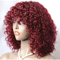 Perruque Bob en cheveux brésiliens bruts doublement étirés, ondulés, fabriquée à la machine, 100% cheveux humains, couleur bordeaux, pour femmes noires
