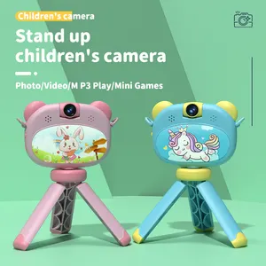 Kamera anak-anak kartun 2.4 inci dengan lensa Flip-up untuk Selfie & Video Game Lucu bawaan hadiah Natal liburan Kawaii untuk anak-anak