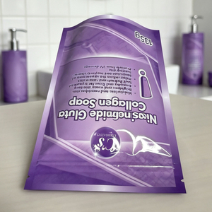 Custom Printed Purple Matte Stand <b>Up</b> Zipper Bags Aluminum Foil Resealable <b>Pouches</b> For 135g Handmade Skin Care Soap Packaging - Product Image 5