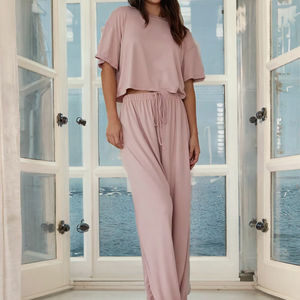 Quick Dry Bamboo Fiber Jersey Summer Sleepwear Loungewear for Women Casual <b>Plaid</b> Pattern Front Elastic Waist <b>Pajamas</b> Combo Pack - Product Image 3