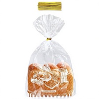 Sacs d'emballage pour pain de 11''x14'' avec soufflet de fond et attaches, en cellophane transparent imprimé « Pain fait avec amour »