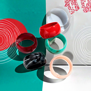 Simple Fashion Jewelry Mixed Color Extra Wide Cuff Geometric Round Acrylic Lucite Trendy Bangle <b>Bracelet</b> for Unisex - Product Image 4