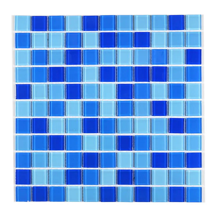 अच्छी गुणवत्ता वाली चमकदार क्रिस्टल ग्लास मोज़ेक टाइलें मिश्रित नीली ग्लास मोज़ेक स्विमिंग पूल टाइल