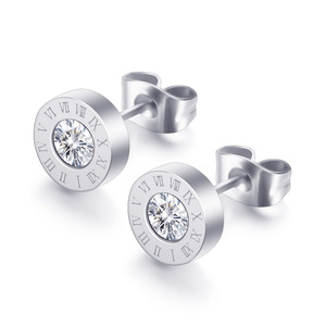 <b>Titanium</b> Steel <b>Stud</b> Earrings Rose Gold Zircon Round Bezel Setting Geometric Design Fashion Piercing Jewelry - Product Image 3