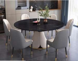 Ensemble rond de table à manger en marbre de luxe, extensible et pliable, 6 places, meubles rectangulaires en métal peu encombrants - Product Image 2