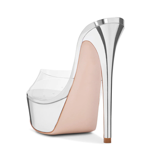 Mules à <span class=keywords><strong>plateforme</strong></span> en PVC transparent pour femmes, talons aiguilles ultra-hauts, à bride large, à enfiler, vente en gros OEM - Product Image 5