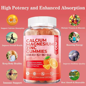 Bonbons gélifiés sans sucre pour adultes, enrichis en calcium, magnésium, zinc, vitamines D3 et B12, pour le soutien des os et du système immunitaire - Product Image 4