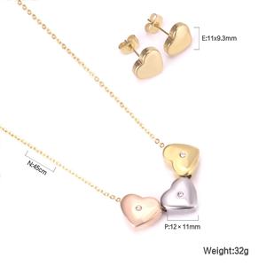 Fabricants de bijoux en gros en Chine, ensembles de bijoux en acier inoxydable plaqué or 18 carats en forme de cœur pour femme - Product Image 4