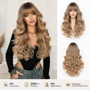 Peluca Larga Extra con Ondas Francesas y Flequillo, <span class=keywords><strong>Color</strong></span> Rubio Degradado, <span class=keywords><strong>para</strong></span> Mujer, 26 Pulgadas, Sintética, Sin Pegamento, Aspecto Natural Mate - Product Image 6