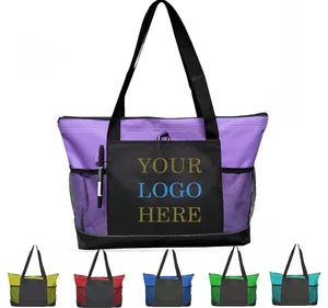 RTS 300D Polyester Fabric Pink Bags Women Ladies Tote Bags Convenient High Quality Portable Custom Brand Shopping Bags