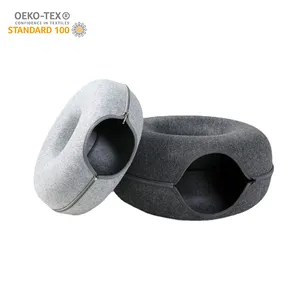 High Quality Comfortable Easy To Clean Dual-use Cat Round Donut Tunnel Cave Bed Detachable Felt Cat Nest