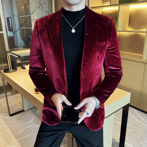Vestes de <span class=keywords><strong>Costume</strong></span> en Velours Brillantes Décontractées Slim <span class=keywords><strong>Tendance</strong></span> pour <span class=keywords><strong>Homme</strong></span>, Blazer Simple Boutonnage Grandes Tailles - Product Image 1