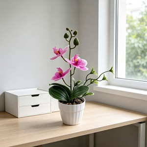 Orchidée Phalaenopsis Artificielle en Pot de 26 cm en Caoutchouc Souple, Décoration pour la Maison et le Jardin - Product Image 4