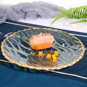 <span class=keywords><strong>Assiette</strong></span> en <span class=keywords><strong>verre</strong></span> de présentation de mariage en or Samlife-PL21204 Assiettes à dîner de restaurant à bordure dorée - Product Image 1