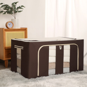 Clothing Organizer Rectangle Foldable With Lid <b>Stackable</b> Solid Color Oxford Fabric <b>Storage</b> Box For <b>Wardrobe</b> Use - Product Image 1