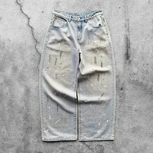 Jean en denim épais 14 oz de haute qualité pour homme, coupe large, motif éclaboussures d'encre, délavé, style oversize et baggy - Product Image 1
