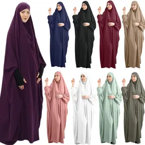 Grosir dress muslim dengan hijab-Mukena Wanita Muslim Terbaru dengan Jilbab, Abaya Panjang Overhead Islami Dubai dengan Hijab Muslim Ramadan Abaya dengan Jilbab