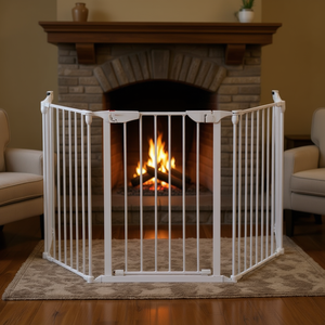 Barrera Plegable Blanca para Chimenea 295.8*74.8*2cm, Juego de Accesorios de Seguridad contra Incendios Rectangulares Modernos con Recubrimiento de Polvo Metálico - Product Image 2