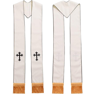 Écharpe de Pasteur en Satin Blanc avec Broderie de Croix Noire Forme Rectangulaire pour Cérémonie Religieuse - Product Image 1
