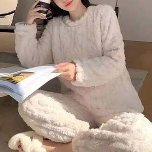 Conjunto de Pijama Casual de Franela para Mujer, Manga Larga, Cuello Redondo, Color Sólido, Suave y Transpirable, Ropa de Dormir de Verano de Dos Piezas - Product Image 6