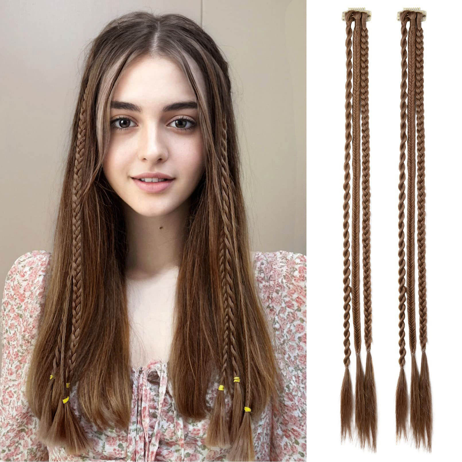 แฮร์พีชถักเปียสีน้ำตาลอ่อน [แพ็คคู่]