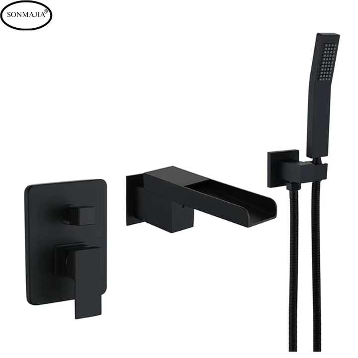 SONMAJIA Bathtub Faucets Widespread Tub Sink Mixer Tap Black Bathroom