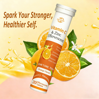 Comprimés effervescents de vitamine C et de zinc à marque privée OEM, saveur orange, 20 comprimés par tube, soutien immunitaire et antioxydant