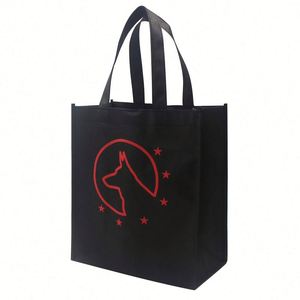 Sac fourre-tout réutilisable en tissu non tissé noir à imprimé animal, personnalisé avec logo, pour le shopping et les voyages, fabriqué à partir de matériaux recyclés - Product Image 1
