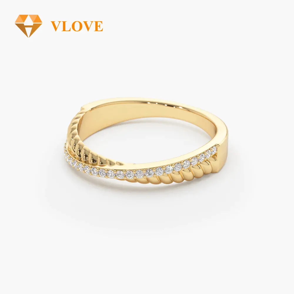 Vlove Best Verkopende Sieraden Voor Vrouwen Diamanten Ringen Sieraden 14K Goud Micro-Pave Diamant Gedraaid Touw Kriskras Ring