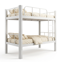 Lit superposé moderne en métal noir avec échelle et barrière de sécurité haute, personnalisable, en acier, pour commandes en gros – Vente directe usine