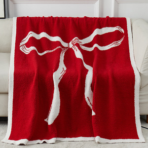 New Bow Series Knitted Sofa Microfiber Half Fleece Blanket - Product Image 6