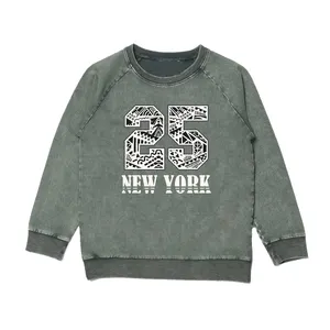 Sweat-shirt à col montant pour garçons, en tricot délavé, personnalisé avec pierre lavage, pour garçons
