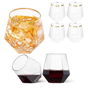<span class=keywords><strong>Verre</strong></span> à vin à whisky en diamant de qualité supérieure avec bord doré, verres à vin en plastique sans tige inclinés de 12oz - Product Image 1