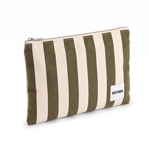 Customized <b>Bags</b> Cotton Canvas Striped Flat Pouch Clutch Cosmetic Makeup <b>Bag</b> <b>Silver</b> Zip Custom Print OEM BSCI - Product Image 4