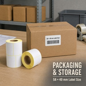 <span class=keywords><strong>Papel</strong></span> de Respaldo de Vidrio Amarillo Ecológico Sensible al Calor de Alta Calidad 58*40, Etiqueta Adhesiva Térmica para Impresión de Códigos de Barras - Product Image 4