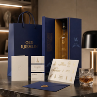 Boîte magnétique verticale bleue mate personnalisable avec logo, conteneur rigide premium avec dorure à chaud pour bouteilles d'alcool et de whisky