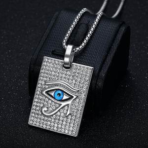 Collier avec pendentif œil d'Horus en forme de <span class=keywords><strong>plaque</strong></span> carrée, chaîne cubaine perlée de style hip-hop, chaîne tressée - Product Image 4