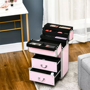 Valise de maquillage <span class=keywords><strong>Lcuky</strong></span> en aluminium brillant, fabriquée en Chine, avec fermeture ouverte, élégante, pour cosmétiques, avec roulettes - Product Image 6