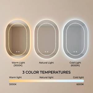 กระจกห้องน้ำ Kingstin LED ซ่อน, กระจกวงรีไร้กรอบระบบสัมผัสอัจฉริยะ, กระจกแต่งหน้าหรี่แสงได้ 3000-6000K - Product Image 2