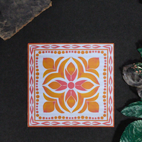 Tapis de Mahjong de Luxe Personnalisé Orange Floral Mandala, Tapis Antidérapant en Caoutchouc Inodore, Housse de Table pour Cartes de Poker, 4/2 Joueurs, Expédition en Rouleau