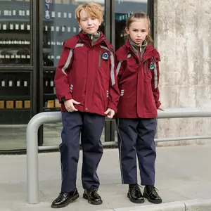 Seragam Sekolah Anak-anak Remaja Jaket Luar Ruangan Uniseks Lengan Panjang Jaket Mantel Musim Dingin dengan Ritsleting