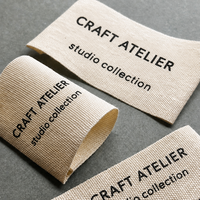 Étiquettes personnalisées de luxe en coton biologique, écologiques, en sergé naturel, avec pli d'extrémité, pour col de vêtements de marque