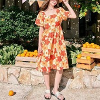Robe d'été décontractée pour femmes, imprimé floral, à volants, manches courtes, robes de soirée de plage midi fluides