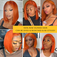 XBL US Local Stock #350 Gingembre Orange 5x5 HD Lace Front Bob Perruque Top sans colle Cheveux humains bruts 10 "Pré-plumé pour les femmes noires